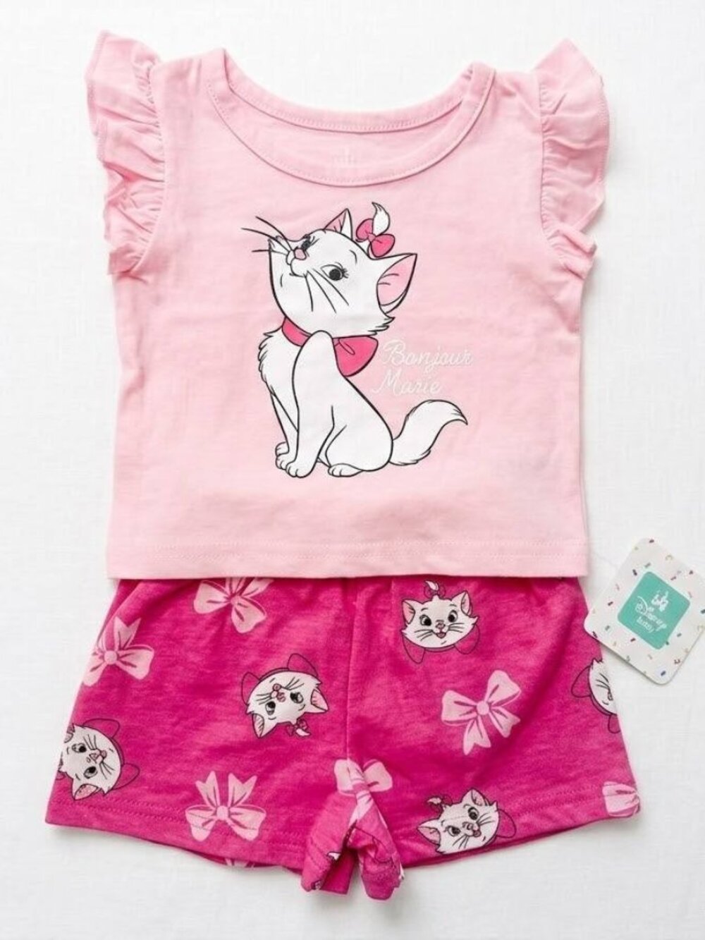 Disney Baby Girls 18M 2pc Short Set Pink Marie Aristocats Cat Bow Print